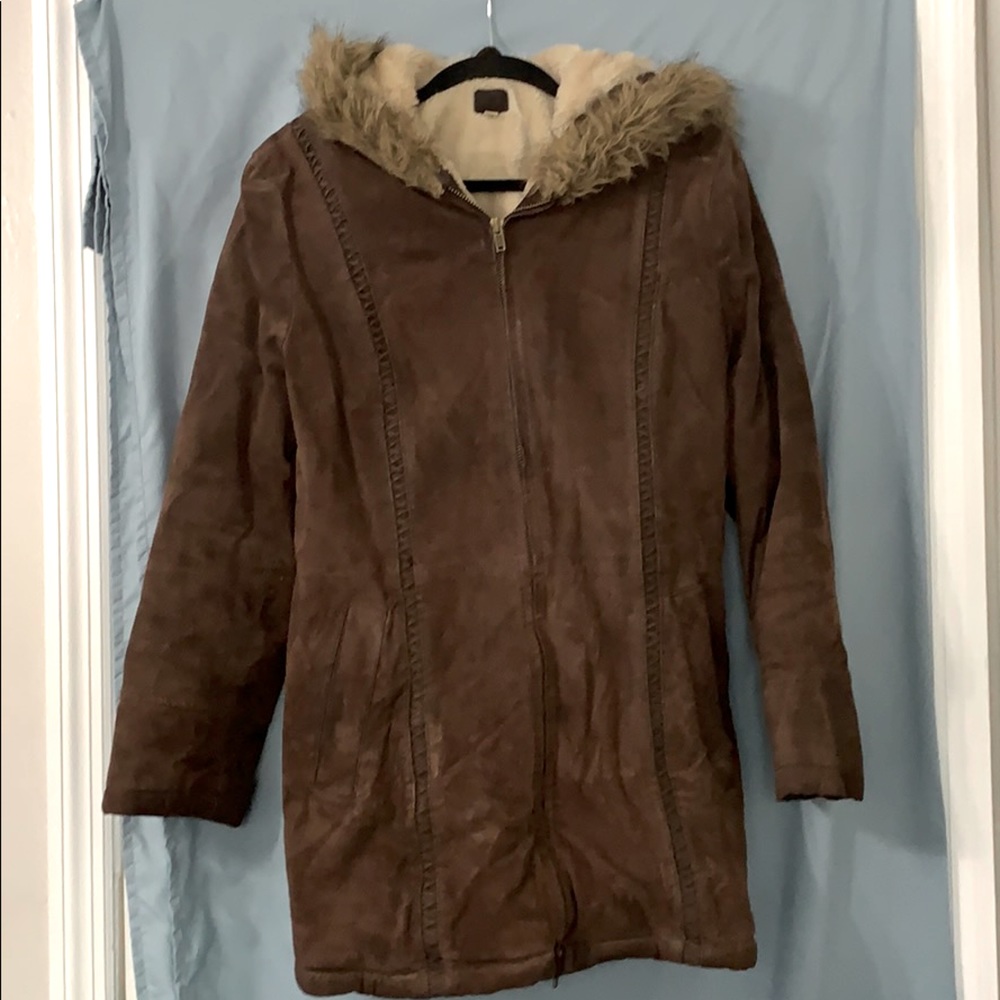 Dark Brown Hooded Suede Coat